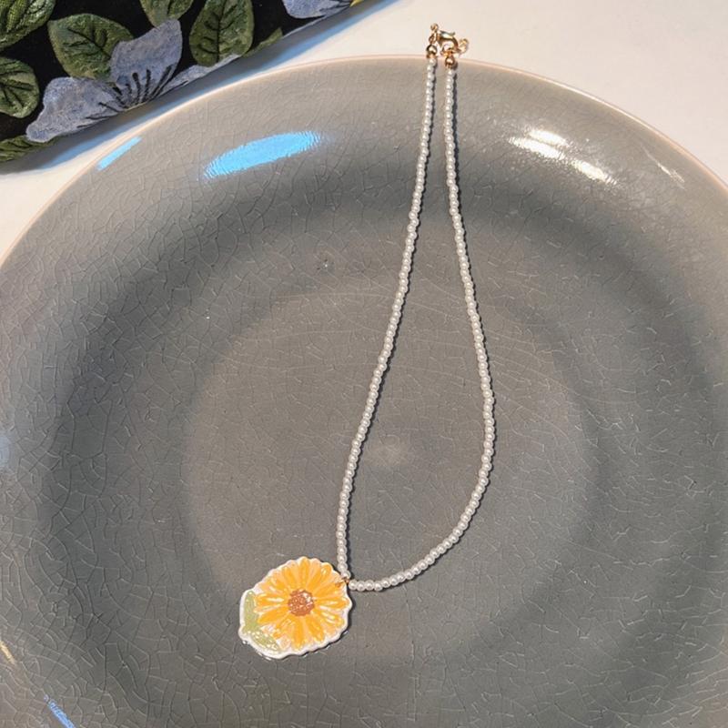 Sweet Cute Flower Pendant Necklace Temperament Choker Fashion Jewelry Clavicle Chain Imitation Pearl Charm Necklace