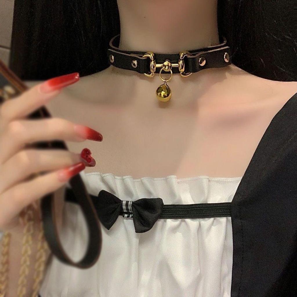 Adjustable Dark Gold Punk Leather Choker Clavicle Chain for Adult Cosplay