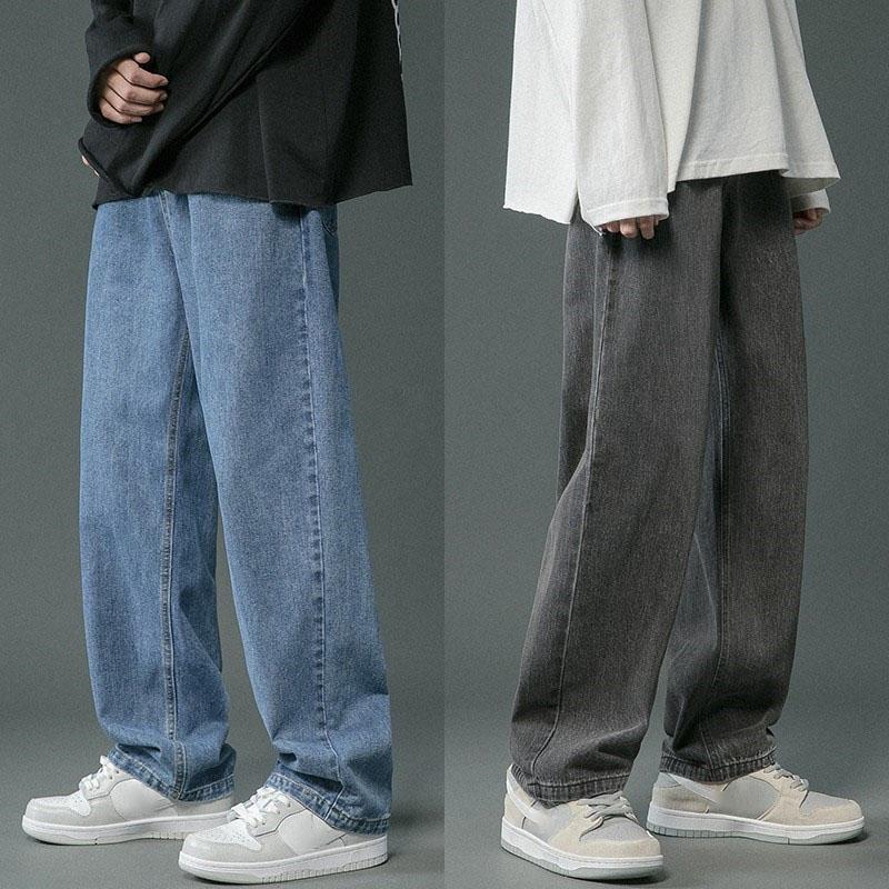 Danmo Man Straight Denim Wide-leg Pants Solid Color Jeans Korean Fashion Men's Casual Long Jeans Plus Size