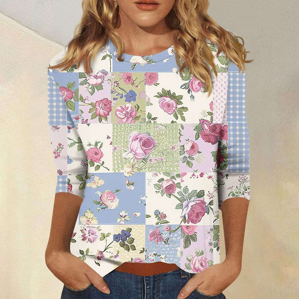 Damen 3/4-Ärmel Shirts Grafik-T-Shirts Shirts Lässige Basic-Tops Pullover