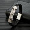 Punk Men Jewelry Non-fading Steel Wire Rope Leather Bracelet Vintage Cuff Charm Bracelet for Men Jewelry Street Gifts