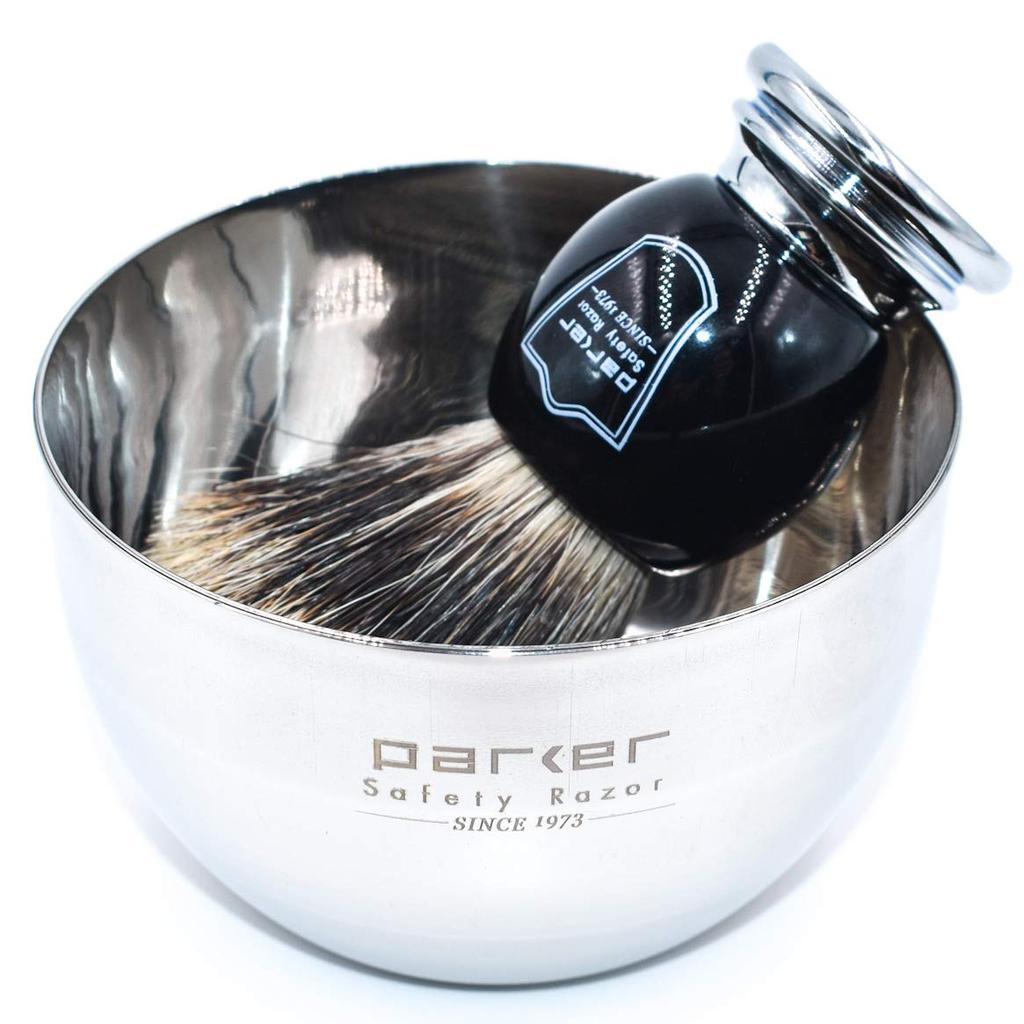 Parker Shaving Dense Foaming Badger Resin Dedicated Stand Barber Razor Brush, (100% Hair/Black Handle), Included, Shaving, Razor, [Item]