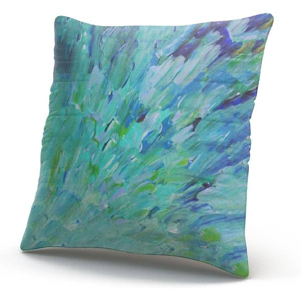 Custom Fashion Home Decor Pillowcase Blue Teal Ocean Theme Peacock Feathers Mermaid Fins Waves Euro Square Throw Pillow Cover Cushion Case 26x26