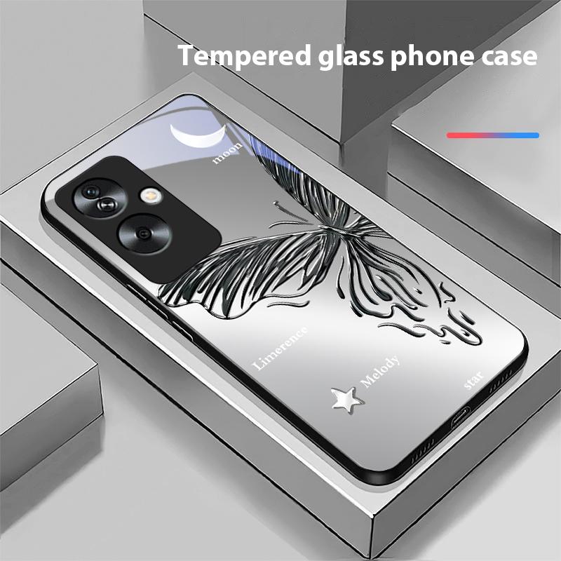Metallischer Schmetterling für Oppo A79 5G 58 78 74 60 4G Reno 11F Realme GT 6 11 Note 50 10 C55 X2 Hartglas Schwarz Handyhülle