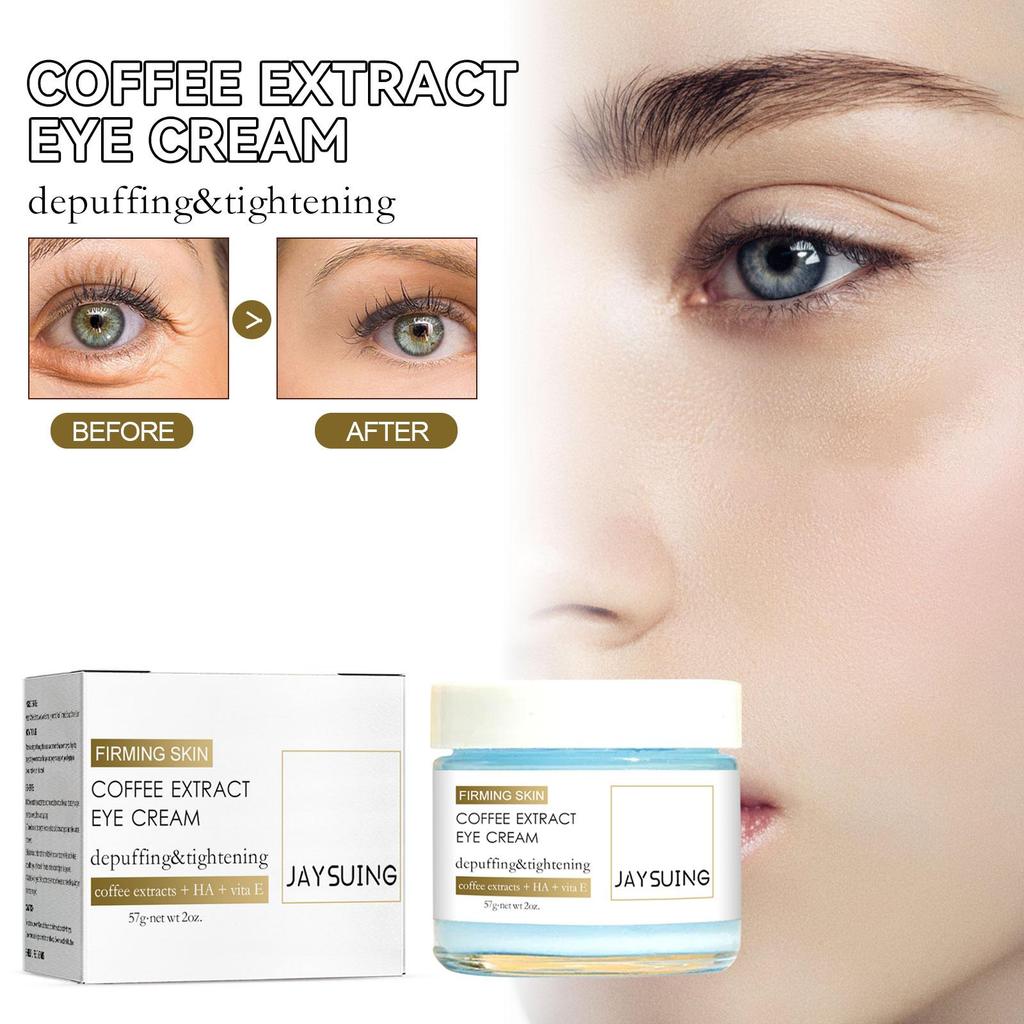 Jaysuing Coffee Firming Eye Cream, reduces fine lines, dark spots, and dark circles; firms, moisturizes, and hydrates; suitable for the eye area, 57g
