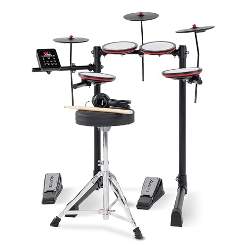 Alesis Turbo Max Electronic Drum Set with Quiet 8-Inch Mesh Pad, Lesson Function, Bluetooth, Everything You Need, Foldable