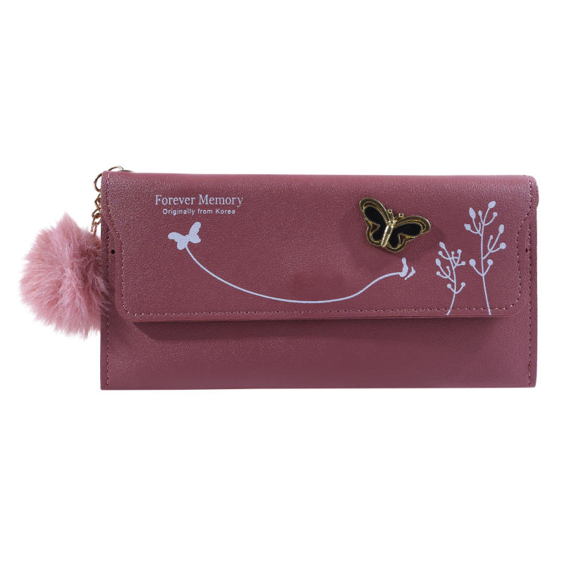 

Женский кошелек Милый Элегантный Длинный Тонкий Чехол для Визиток Минималистичный Кошелек для Монет Кошелек на Молнии с Меховым Шариком и Декором в виде Бантика One Size розы красного