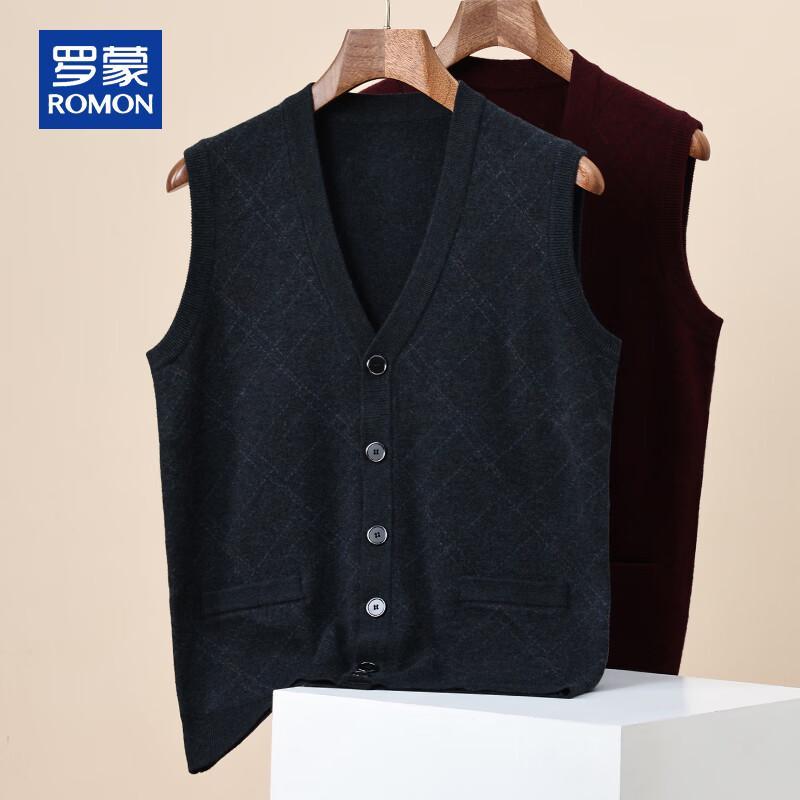ROMON Pánská 100% čistá vlna V-výstřih bez rukávů kardigan vesta