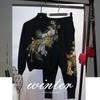 2pcs/set Women Phoenix Beaded  Tracksuit Casual Sports Suit O-neck Sweatershirt Pants Two-piece Set