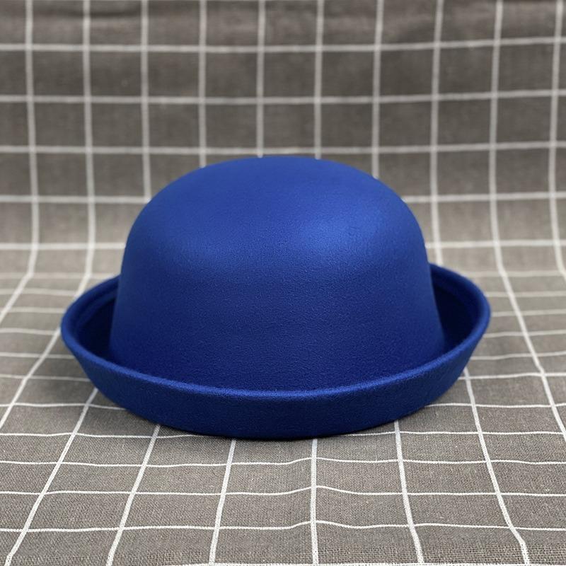 Curled Dome Woolen Top Hat Female Parent-Child Small Pot Hat Male And Female Baby Hat British Retro Bucket Hat