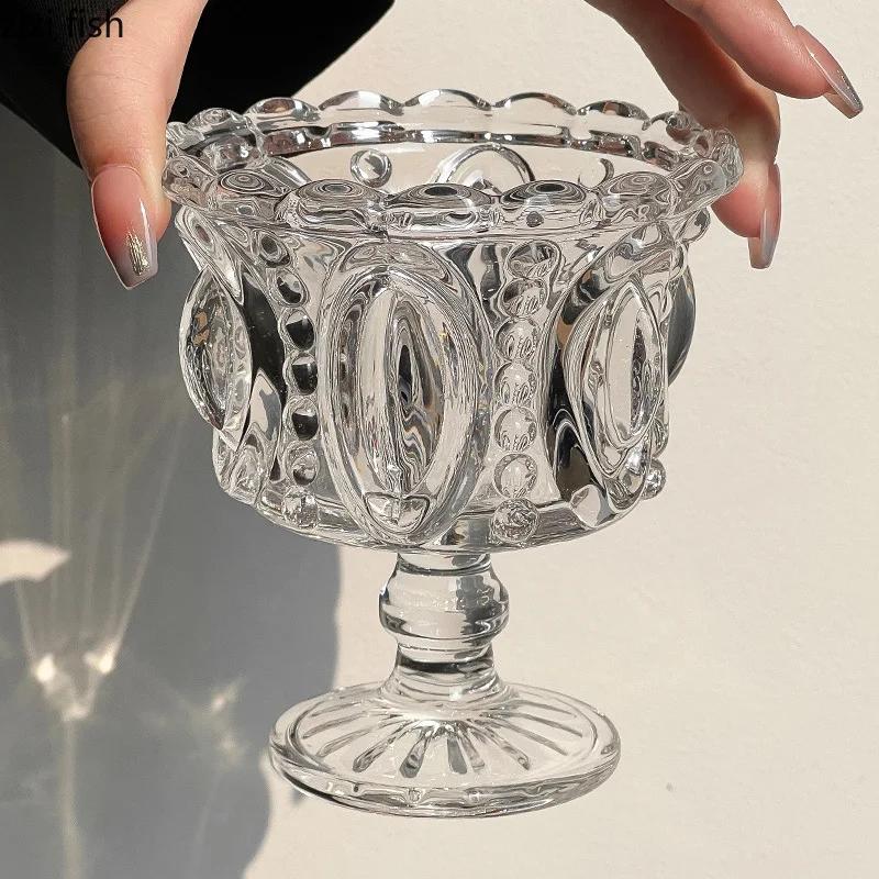 Křišťálový skleněný hrnek s vysokou nohou, pohárky na zmrzlinu, dezertní hrnek, pohárky na nápoje, dezertní miska, sklenice na víno, pití na pití