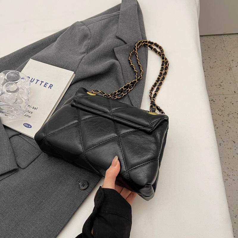 Raute Kettenhandtasche Damen neue Retro vielseitige Schulter Messenger Bag High-End Doppelleder kleine quadratische Tasche