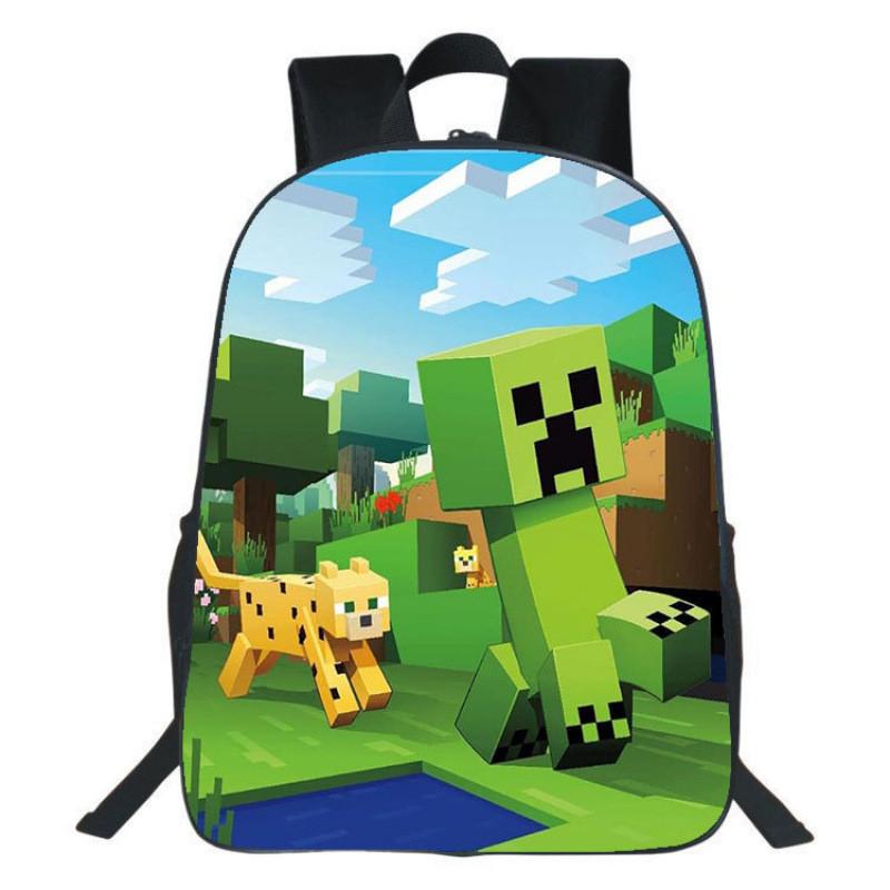 Minecraft Backpack For Kids With Printed Design Nylon School Bag With Padded Straps For Elementary Students