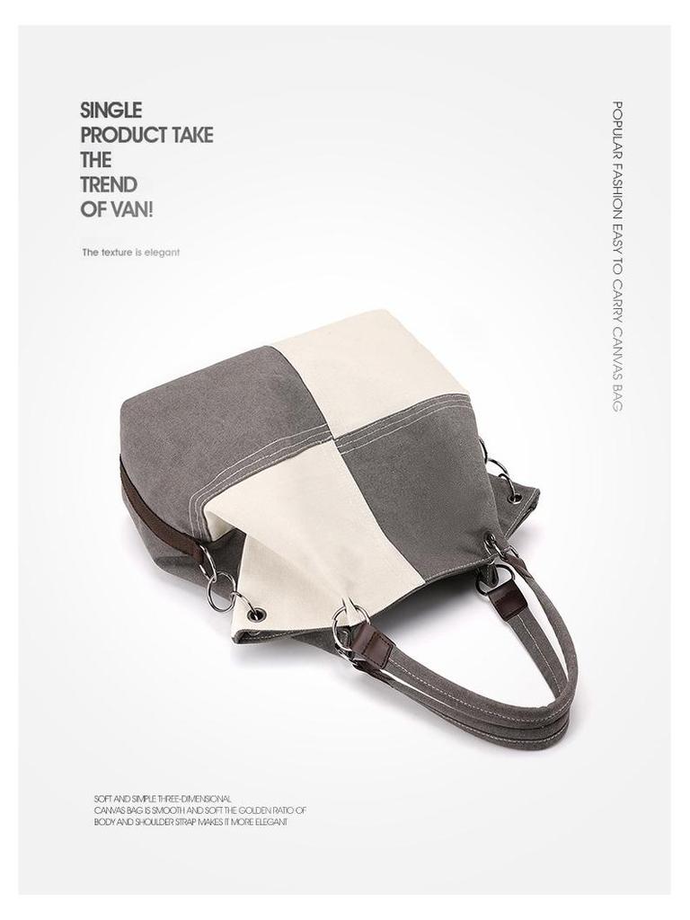 Trendy Women's Patchwork Canvas Tote and Crossbody Bag - Fashionable, Versatile, Color Block Design 2025.