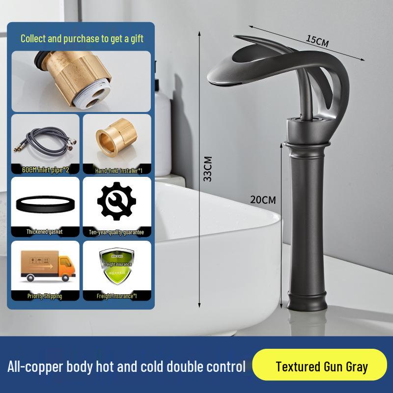 Copper Dual-Use Waterfall Faucet, Splash-Proof, Hot/Cold, Undermount Installation for Washbasins