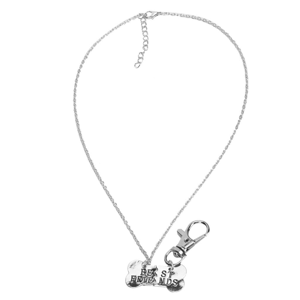 Alloy Owner and Pet Pair Dog Bone 2 Splicing Necklace Dog Tag Chain 2 Split PendantsSilver Black Word 2 Splice Dog Bone