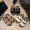 Lamb wool thick-soled fluffy slippers outer wear 2025 autumn and winter new one-word belt buckle home plush cotton slippers women