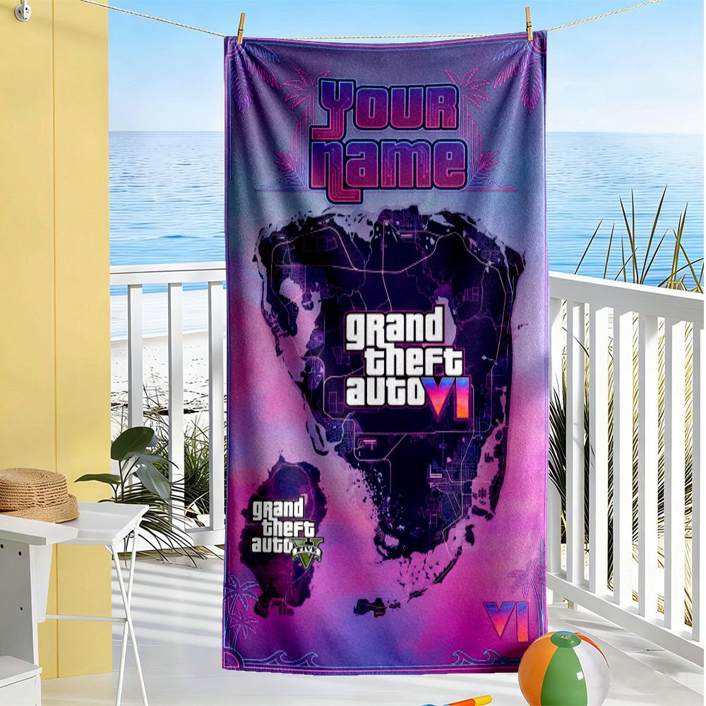 Grand Theft Auto Customizable Name Beach Towel Soft Durable Quick-Dry Suitable for Swimming Gym Camping Yoga Vacation