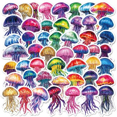 Novas 50 Fotos de Animais Marinhos Coloridos Água-viva Desenho Animado Adesivos Impermeáveis Decorativos Caneca de Água Mala Adesivos para Celular