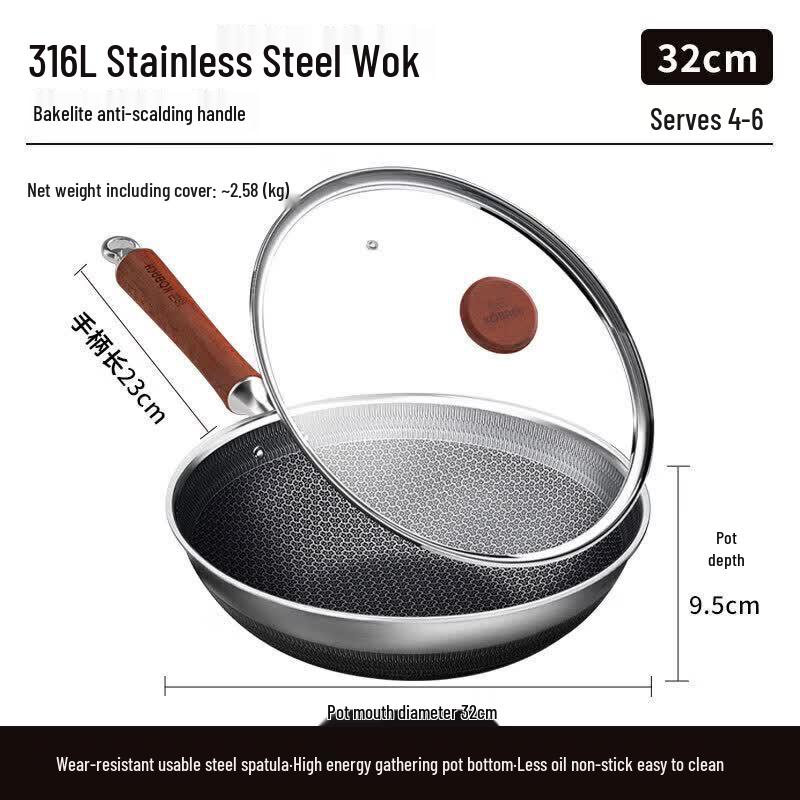 Kobach 316L Stainless Steel Double-Pattern Wok