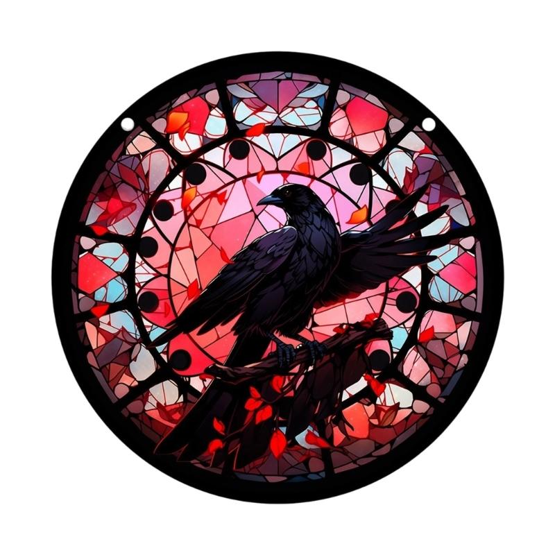 

Ravens Stained Glass Window Hangings,Crow Decorations for Halloween,Bird Suncatchers for Window,Balconies,Yard,Wall