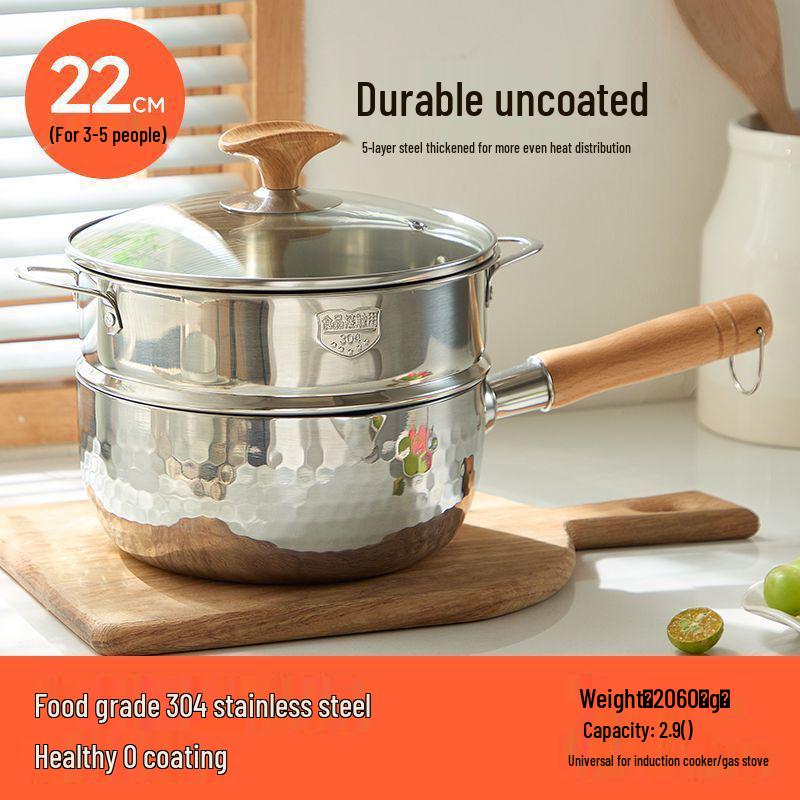Non-stick Extra-Thick Yukihira 316 Stainless Steel Pot for Baby Food, Milk, or Instant Noodles