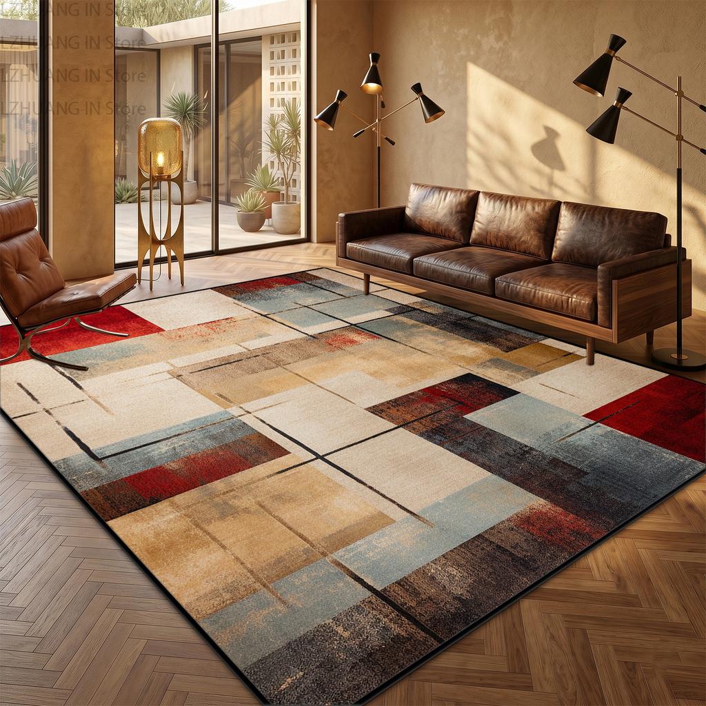 Geometrischer Retro-Farbkollisions-Waschbarer Teppich Dekoration Wohnzimmer Rutschfester Teppich Große Fläche Kurzflor Kaffeetischmatten