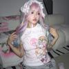 Kawaii Y2k Harajuku T-shirt Japanese Style Sexy Pink Crop Tops Slim Up Coquette Streetwear Casual Cutecore Summer Tees
