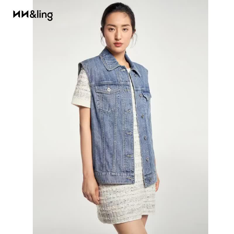 Women s Casual Versatile Denim Vest M синий обычный