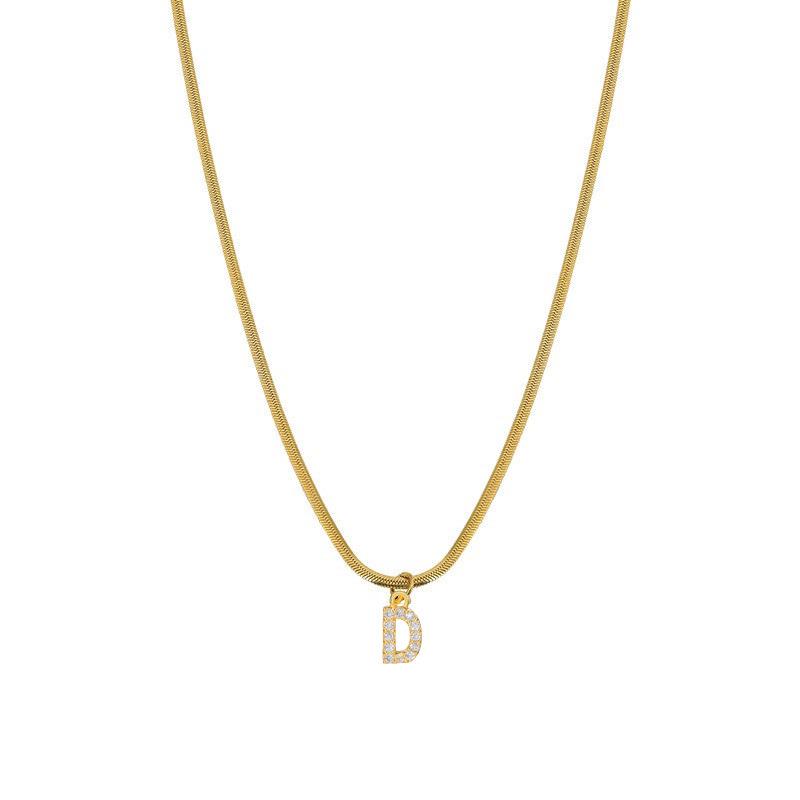 Rhinestone Inlaid French Court Style Snake Bone Collared Pendant with 26 European American Letters