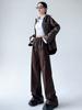 Black Wide PU Leather Pants Women Autumn Vintage Elastic High Waist Y2K Harajuku Baggy Straight Trousers