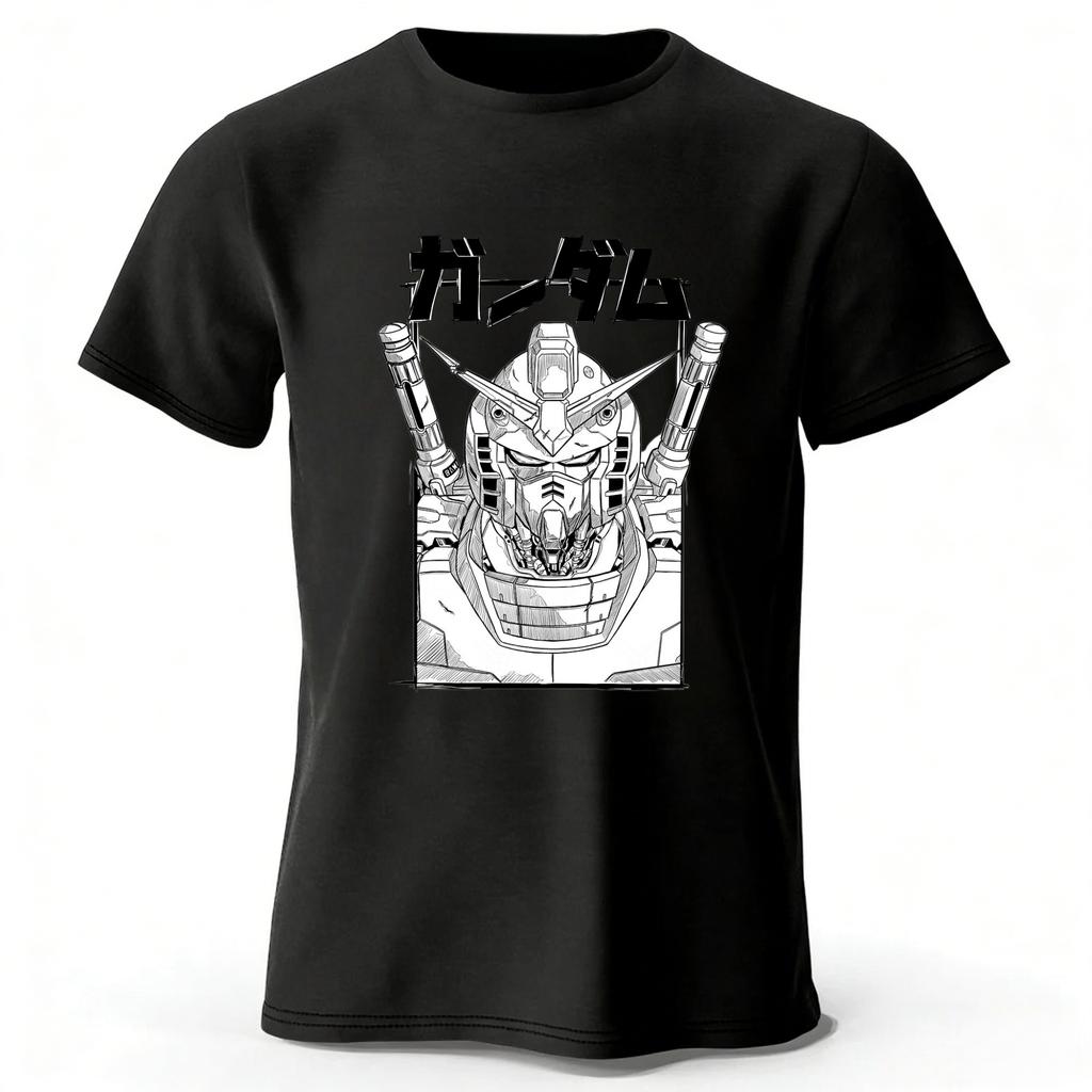 Retro Mobile Suit Gundam Cotton T-shirt Unisex Daily Casual Versatile Comfortable Plus Size Short Sleeves Tops