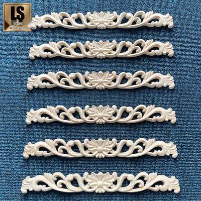 European Style Solid Wood Carved Long Strip Flower Decal for Furniture Decoration
