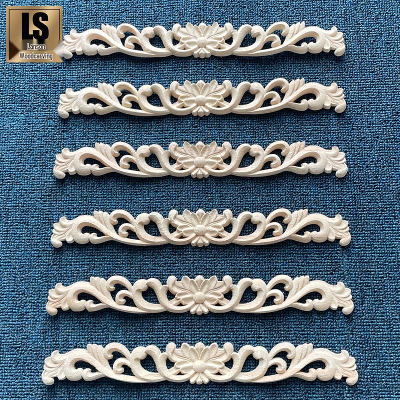 Европейский стиль, резная длинная цветочная наклейка из массива дерева для декора мебели 30x4cm (18g)