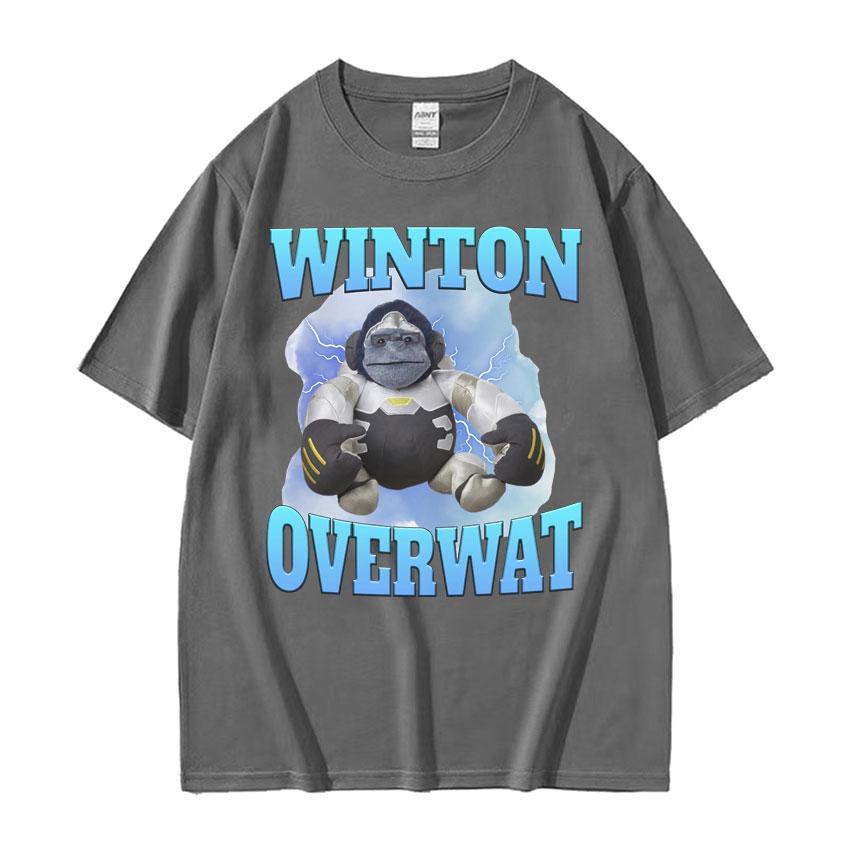 Winton Overwat Meme Funny Gaming T Shirt Men High Quality Casual Oversized Tshirts Unisex Retro Cartoon Pure Cotton Tshirt Tops