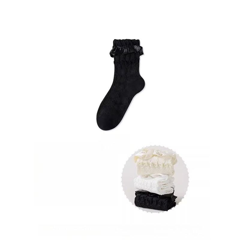 

3 Pairs Woman Lolita Cute Black White Socks Set Spring Summer Female Lady Girls Lace Kawaii Socks For Women One Size