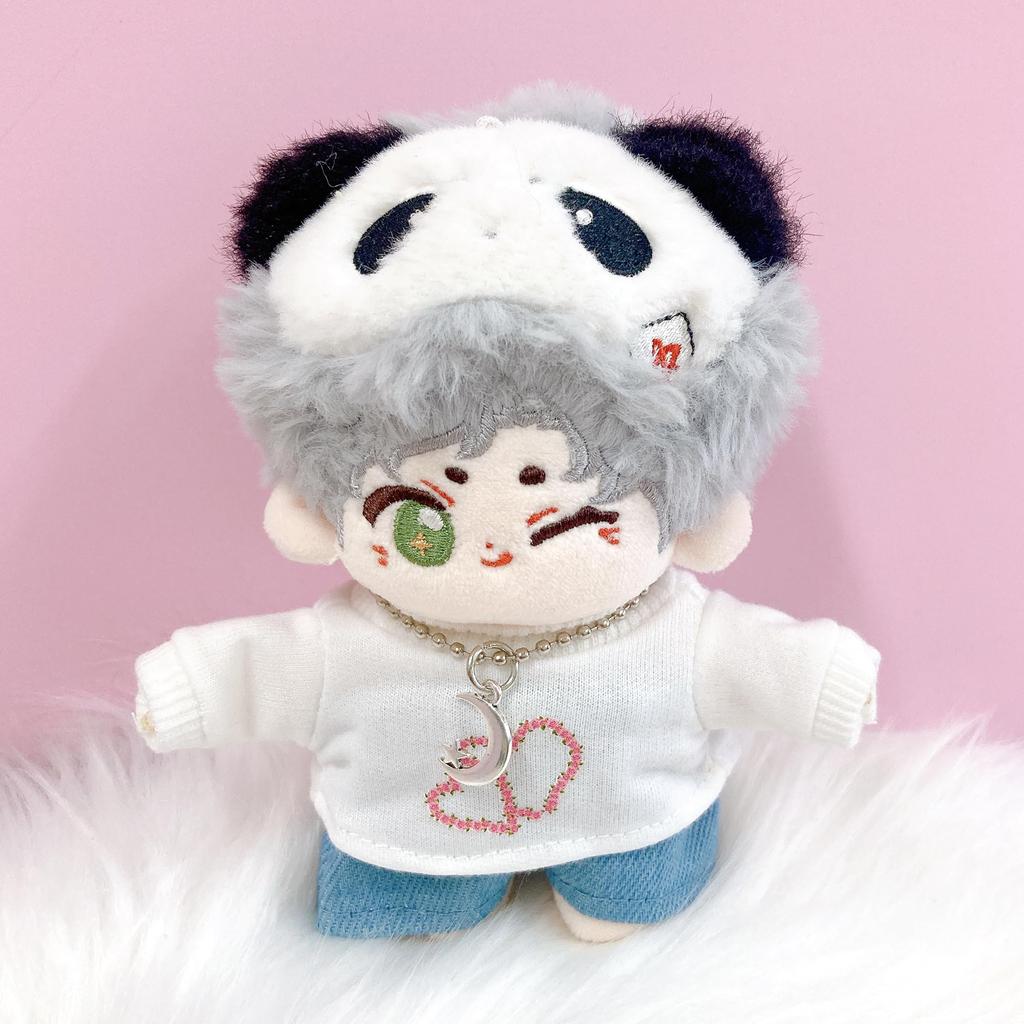 Heart T-shirt, Pants, and Necklace Set for 10cm Doll, White, Plush Toy, Kigurumi, Accessories, Otaku, Doll, Mascot, Kpopdoll Costume [Used]