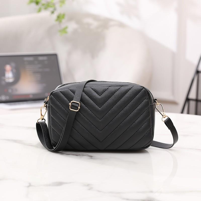 PU Leather Solid Color V-pattern Embroidery Crossbody Shoulder Bag