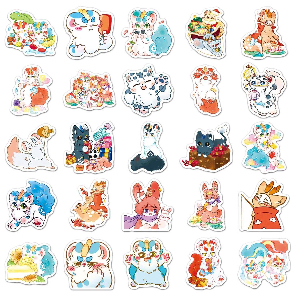 Cute Anime Animal Stickers: 50 Waterproof, Fun Decorative Stickers for Storage Boxes & Suitcases - No Cutting Needed