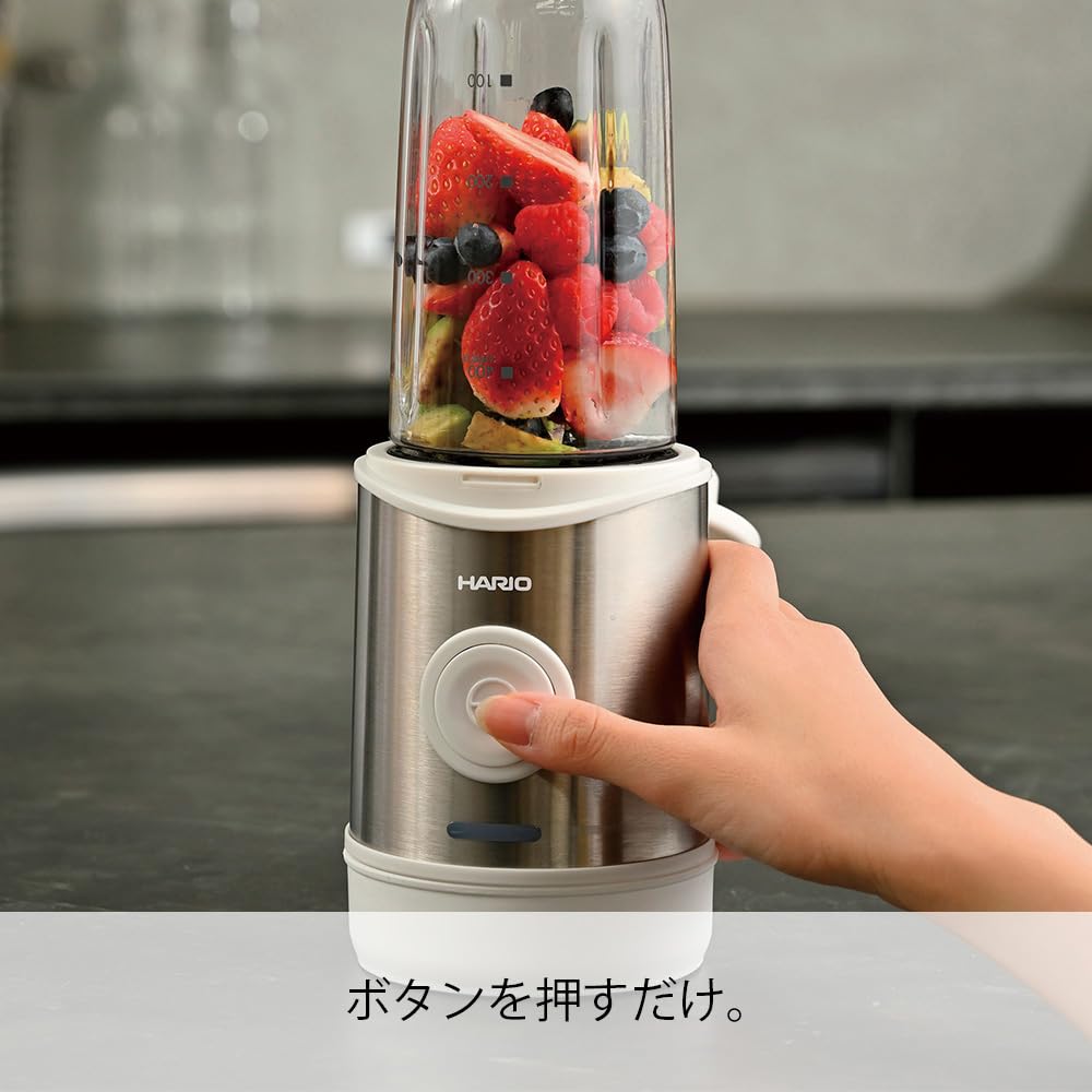 HARIO Cordless 2-Way Blender, Blender Bottle, 400ml Capacity, White, ECB-1-W