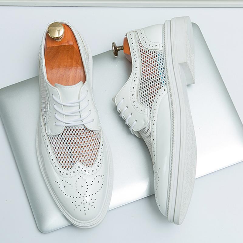 British Trendy New Men's Summer Breathable Mesh Lace Up Formal Oxford Shoes Gentleman Business Dress Homecoming Footwear