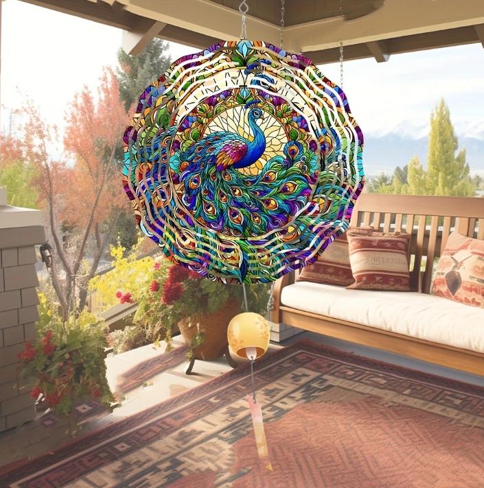 Pfau 3D Metall Windrad - Hängender Windfänger, Perfekte Außendekoration für Garten, Terrasse & Fenster - Ideales Geschenk für Mama, Ehefrau