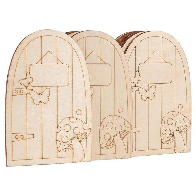 10pcs Fairy Door Miniature Wooden Garden Doors Windows Unfinished Window Mini House DIY Craft for Wall Home Party Decoration