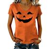 Maglione casual da donna a maniche corte con scollo a V e stampa di Halloween