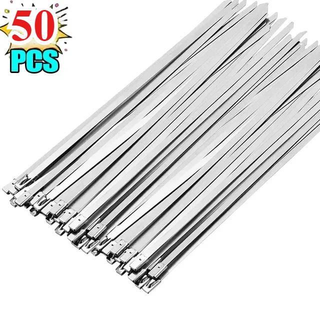 20/100Pcs Stainless Steel Cable Tie Reusable Self-sealing Fastening Rings Cable Tie Multi-Purpose Metal Hardware Cable Organizer