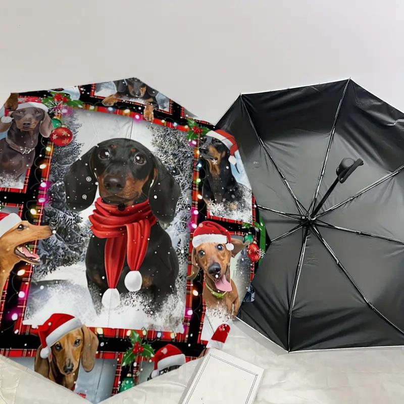 1pc Christmas Dachshund Decorative Plate Umbrella with Plastic Handle,Suitable for All Seasons Home Travel Outdoor UmbrellaDD330