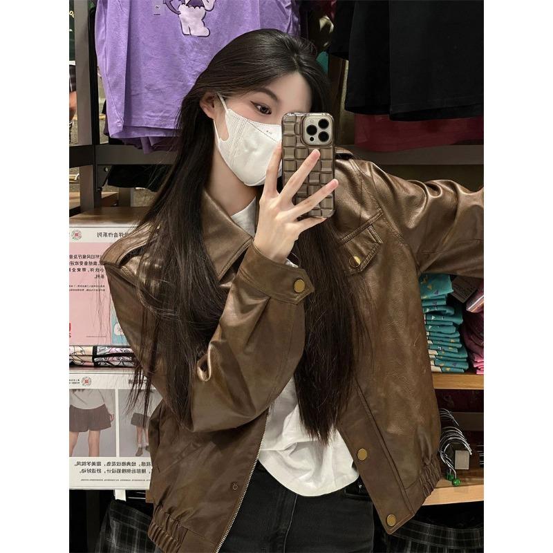 Women S Short Pu Leather Jacket Casual Style Ladies Outerwear