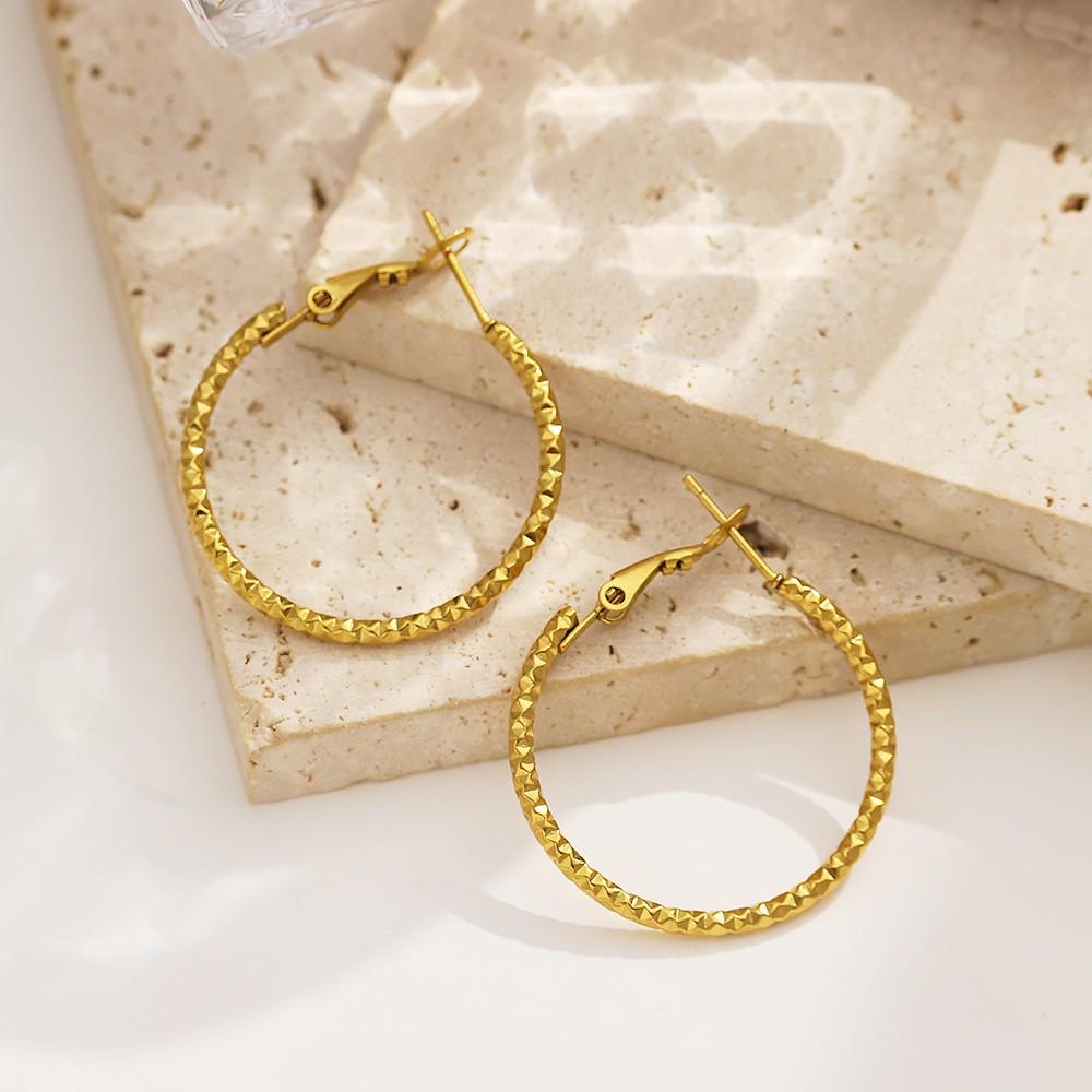 European Trendy Stainless Steel Geometric Ear Cuffs - High-End Gold Crushed Ice Titanium Earrings
