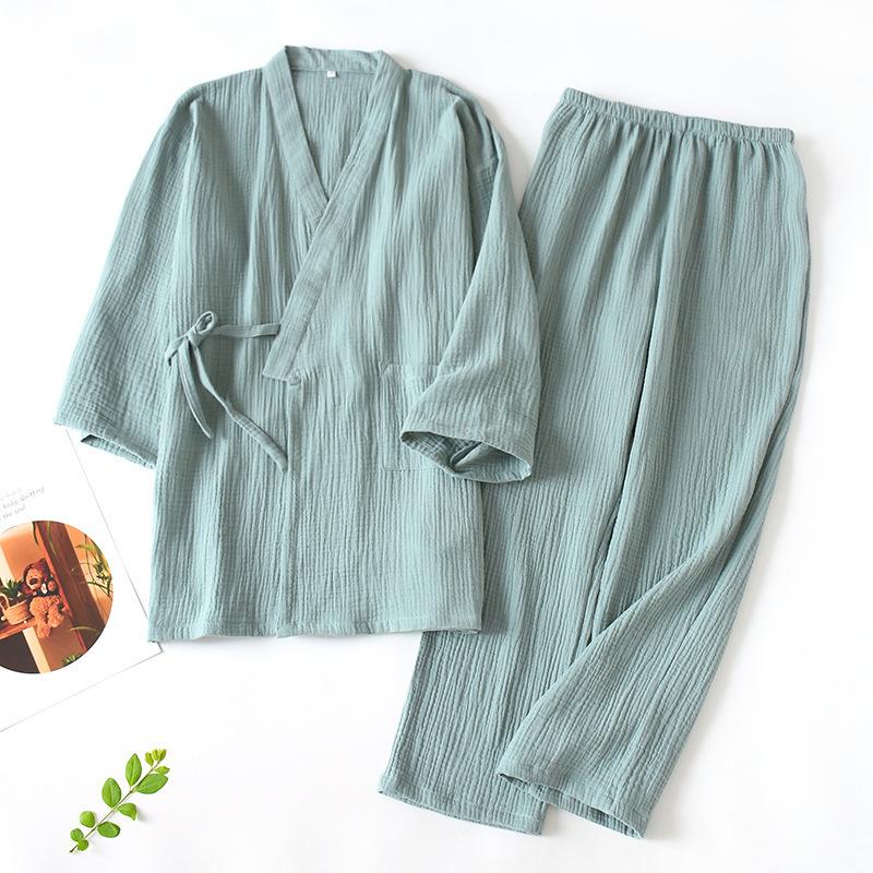 

Japanese Kimono Set Pajamas Two piece Loose Men s Women s Sweat Steaming Suit Set S рожевий