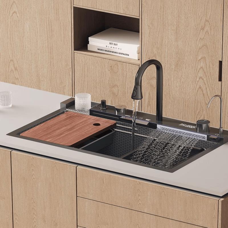 TLXT Waterfall Honeycomb Stainless Steel Single Basin Sink